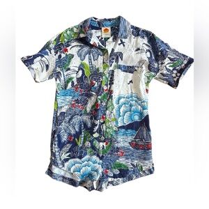 FARM Rio Blue and Green Tropical Button Romper Shorts